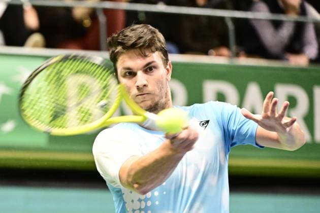 STOCKHOLM 20231016 Miomir Kecmanovic Sebien in his match against Karl Friberg Sweden during the Nordic Open tennis tournament at Kungliga Tennishallen on Monday STOCKHOLM SWEDEN x10030x  Copyright: xJonasxEkströmer TTx TENNIS NORDIC OPEN