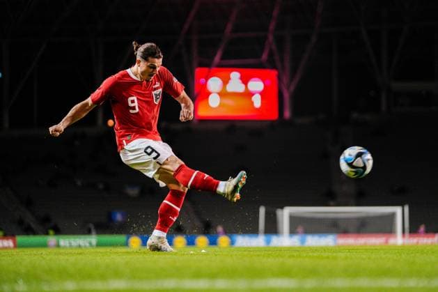SOCCER - EURO 2024 Quali, AZE vs AUT BAKU, AZERBAIJAN,16.OCT.23 - SOCCER - European Qualifiers 2024, OEFB international match, Länderspiel, Nationalmannschaft Azerbaijan vs Austria. Image shows Marcel Sabitzer (AUT).  GEPAxpictures xJohannesxFriedl