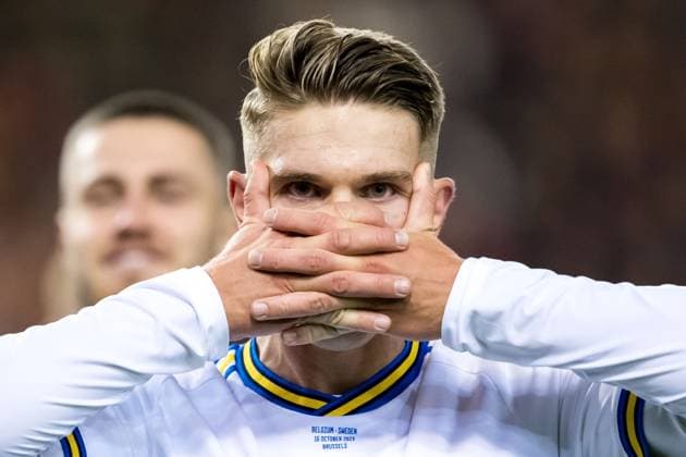 Bilder des Jahres 2023, Sport 10 Oktober 231016 Belgium vs Sweden 231016 Viktor Gyökeres of Sweden celebrates scoring 0-1 during the UEFA EURO, EM, Europameisterschaft,Fussball Qualifier, EM, Europameisterschaft football match between Belgium and Sweden on October 16, 2023 in Brussels. Photo: Joel Marklund BILDBYRAN kod JM JM0537Pool Isosport BRUSSELS BELGIUM  Copyright: xx 410939