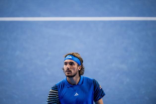 Greek Stefanos Tsitsipas pictured during a first round doubles match at the European Open Tennis ATP, Tennis Herren tournament, in Antwerp, Tuesday 17 October 2023. JASPERxJACOBS  x77909736x