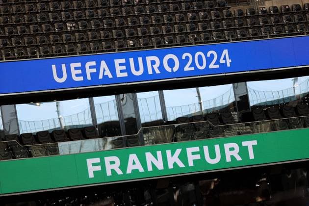 Frankfurt am Main on 16 October 2023 Deutsche Bank Park media event of EURO 2024 GmbH v l , interior view Deutsche Bank Park inscription UEFA EURO2024 FRANKFURT Copyright: JoaquimxFerreira