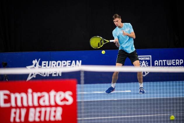 Fabian Marozsan pictured in action during a first round match at the European Open Tennis ATP, Tennis Herren tournament, in Antwerp, Tuesday 17 October 2023. JASPERxJACOBS  x77914457x