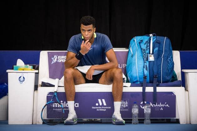 French Giovanni Mpetshi Perricard pictured during a first round match at the European Open Tennis ATP, Tennis Herren tournament, in Antwerp, Tuesday 17 October 2023. JASPERxJACOBS  x77914484x