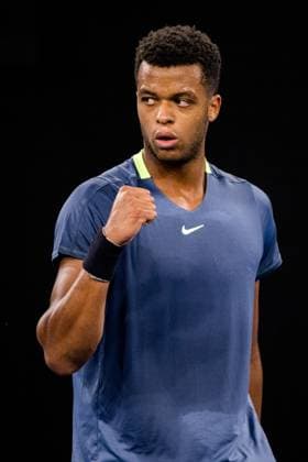 French Giovanni Mpetshi Perricard celebrates during a first round match at the European Open Tennis ATP, Tennis Herren tournament, in Antwerp, Tuesday 17 October 2023. JASPERxJACOBS  x77914485x