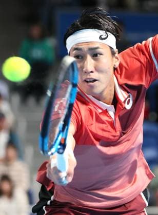 October 17, 2023, Tokyo, Japan - Yosuke Watanuki of Japan returns the ball against Casper Ruud of Norway during the first round match of the Japan Open tennis championships at the Ariake Colosseum in Tokyo on Tuesday, October 17, 2023. (photo by Yoshio Tsunoda AFLO) Noxthirdxpartyxsales  (0308939226st)