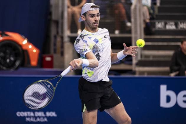 French Benjamin Bonzi pictured in action during a first round match at the European Open Tennis ATP, Tennis Herren tournament, in Antwerp, Tuesday 17 October 2023. LAURIExDIEFFEMBACQ  x77917828x