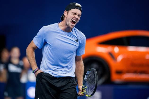 Sport Bilder des Tages German Maximilian Marterer celebrates winning his match a first round match at the European Open Tennis ATP, Tennis Herren tournament, in Antwerp, Tuesday 17 October 2023. JASPERxJACOBS  x77923863x
