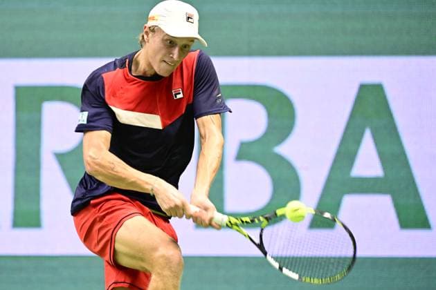 STOCKHOLM 20231017 Leo Borg in his match against Laslo Djere of Serbia during the Nordic Open tennis tournament at Kungliga Tennishallen on Tuesday evening STOCKHOLM SWEDEN x10030x  Copyright: xJonasxEkströmer TTx TENNIS NORDIC OPEN