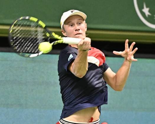 STOCKHOLM 20231017 Leo Borg in his match against Laslo Djere of Serbia during the Nordic Open tennis tournament at Kungliga Tennishallen on Tuesday evening STOCKHOLM SWEDEN x10030x  Copyright: xJonasxEkströmer TTx TENNIS NORDIC OPEN