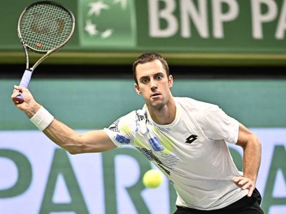 STOCKHOLM 20231017 Laslo Djere Serbia in his match against Leo Borg during the Nordic Open tennis tournament at Kungliga Tennishallen on Tuesday evening STOCKHOLM SWEDEN x10030x  Copyright: xJonasxEkströmer TTx TENNIS NORDIC OPEN