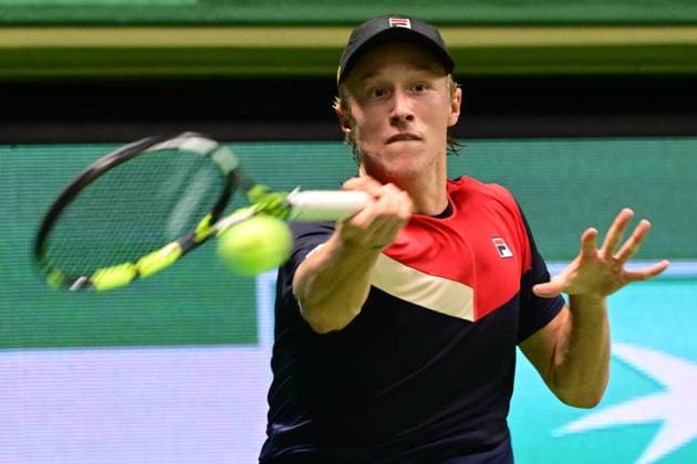 STOCKHOLM 20231017 Leo Borg in his match against Laslo Djere of Serbia during the Nordic Open tennis tournament at Kungliga Tennishallen on Tuesday evening STOCKHOLM SWEDEN x10030x  Copyright: xJonasxEkströmer TTx TENNIS NORDIC OPEN