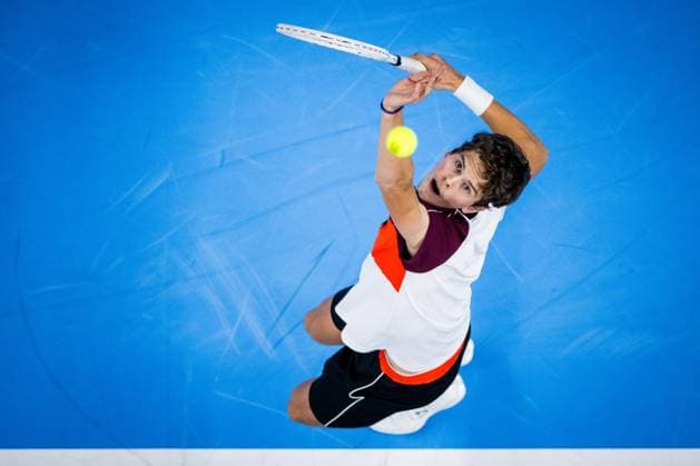 Belgian Alexander Blockx pictured in action during a first round match at the European Open Tennis ATP, Tennis Herren tournament, in Antwerp, Tuesday 17 October 2023. JASPERxJACOBS  x77927931x