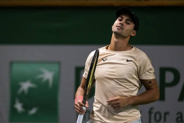 231017 Jonathan Mridha of Sweden looks dejected during day 4 of the Nordic Open tennis tournament on October 17, 2023 in Stockholm Photo Emma Wallskog BILDBYRAN COP 320 EW0269 tennis nordic open dag 4 bbeng depp  Copyright: EMMAxWALLSKOG BB231017EW076