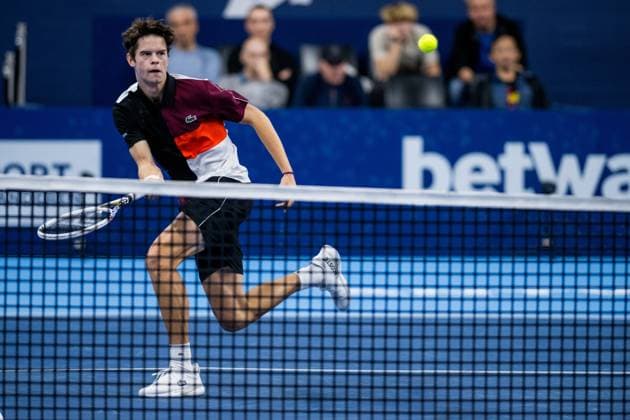 Belgian Alexander Blockx pictured in action during a first round match at the European Open Tennis ATP, Tennis Herren tournament, in Antwerp, Tuesday 17 October 2023. JASPERxJACOBS  x77929244x