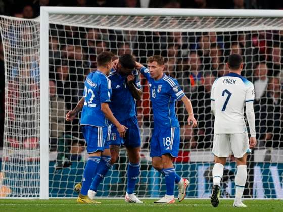 England v Italy UEFA EURO, EM, Europameisterschaft,Fussball 2024 Qualifiers Gianluca Scamacca of Italy (centre) celebrates after scoring his sides first goal during the UEFA Euro 2024 Qualifiers Group C match at Wembley Stadium, London Copyright: xPaulxChestertonx FIL-19118-0030 UK Newspapers OUT