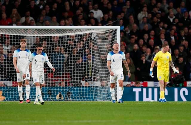 England v Italy UEFA EURO, EM, Europameisterschaft,Fussball 2024 Qualifiers Kalvin Phillips of England shows dejection after Italy?s first goal during the UEFA Euro 2024 Qualifiers Group C match at Wembley Stadium, London Copyright: xPaulxChestertonx FIL-19118-0036 UK Newspapers OUT