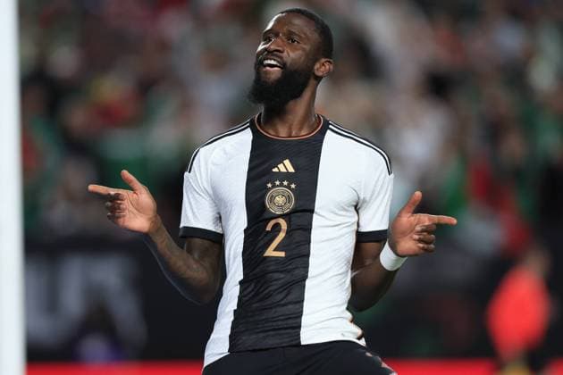 RECORD DATE NOT STATED Seleccion Mexico 2023 Mexico 2-2 Germany Antonio Rudiger celebrates his goal 0-1 of Germany during the game Mexican national team, Nationalteam (Mexico) vs Germany, the friendly preparation, at Lincoln Financial Field Stadium, on October 17, 2023. <br><br> Antonio Rudiger celebra su gol 0-1 de Alemania durante el partido Seleccion Mexicana (Mexico) vs Alemania, amistoso de preparacion en el Lincoln Financial Field Stadium, el 17 de Octubre de 2023. PHILADELPHIA PENSILVANIA UNITED STATES  Copyright: xUlisesxNaranjox 20231017194415_SMN_23_AM_MEX_GER_RUDIGER105