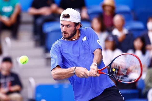 October 18, 2023, Tokyo, Japan: Tommy PAUL (USA) hits a return against Mackenzie MCDONALD (USA) during their singles match on the third day of the Kinoshita Group Japan Open Tennis Championships 2023 at the Ariake Coliseum. This is the longest-running ATP, Tennis Herren Tour tournament in Asia, first held in 1972. The tournament runs from October 16 to 22. Paul won 6-4, 6-2. Tokyo Japan - ZUMAm191 20231018_aap_m191_039 Copyright: xRodrigoxReyesxMarinx