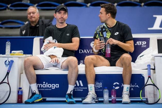 Dutch Matwe Middelkoop and German Andreas Mies pictured during a second round doubles match at the European Open Tennis ATP, Tennis Herren tournament, in Antwerp, Wednesday 18 October 2023. JASPERxJACOBS  x77974448x