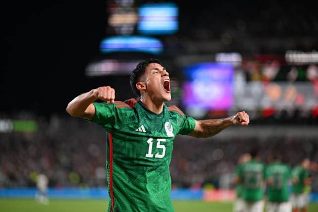 18 10 2023, Soccer National Teams Friendlies 2023, International Match, Mexico Germany, at Lincoln Financial Field Philadelphia, PA , Uriel Antuna Mexico goal celebration.