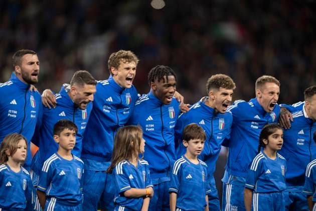 Bryan Cristante (Italy)Domenico Berardi (Italy)Giorgio Scalvini (Italy)Destiny Udogie (Italy) Giovanni Di Lorenzo (Italy)Davide Frattesi (Italy) during the UEFA European Qualifier 2023-2024 match between England 3-1 Italy at Wembley Stadium on October 173, 2023 in London, England. Noxthirdxpartyxsales  (232861643)