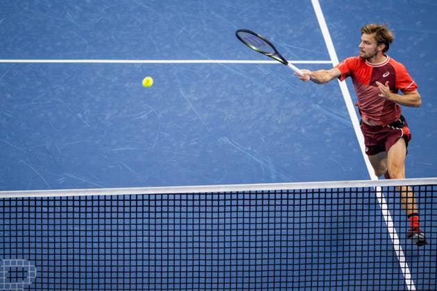 Belgian David Goffin pictured in action during a second round match between French Mpetshi Perricard and Belgian Goffin at the European Open Tennis ATP, Tennis Herren tournament, in Antwerp, Wednesday 18 October 2023. JASPERxJACOBS  x77995168x
