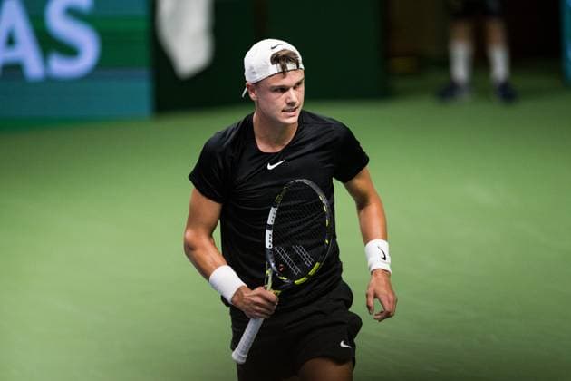 231018 Holger Rune of Denmark during day 5 of the Nordic Open tennis tournament on October 18, 2023 in Stockholm Photo Emma Wallskog BILDBYRAN COP 320 EW0271 tennis nordic open dag 5 bbeng  Copyright: EMMAxWALLSKOG BB231018EW053