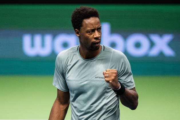 231018 Gael Monfils of France celebrates during day 5 of the Nordic Open tennis tournament on October 18, 2023 in Stockholm Photo Emma Wallskog BILDBYRAN COP 320 EW0271 tennis nordic open dag 5 bbeng jubel  Copyright: EMMAxWALLSKOG BB231018EW077