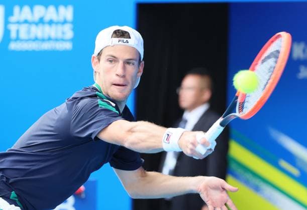 October 19, 2023, Tokyo, Japan - Diego Schwartzman of Argentina returns the ball against Alex De Minaur of Australia during the second round match of the Japan Open tennis championships at the Ariake Colosseum in Tokyo on Thursday, October 19, 2023. (photo by Yoshio Tsunoda AFLO) Noxthirdxpartyxsales  (232935507)
