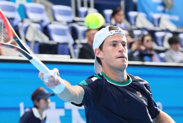 October 19, 2023, Tokyo, Japan - Diego Schwartzman of Argentina returns the ball against Alex De Minaur of Australia during the second round match of the Japan Open tennis championships at the Ariake Colosseum in Tokyo on Thursday, October 19, 2023. (photo by Yoshio Tsunoda AFLO) Noxthirdxpartyxsales  (232935510)