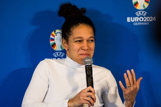 Press conference to announce the partnership between VDV and EURO 2024 GmbH 19 10 2023 Celia äaöic, UEFA EURO 2024 Ambassador Press conference to announce the partnership between VDV and EURO 2024 GmbH, Cologne, RheinEnergieStadion 19 10 2023 Copyright: xBEAUTIFULxSPORTS Wunderlx