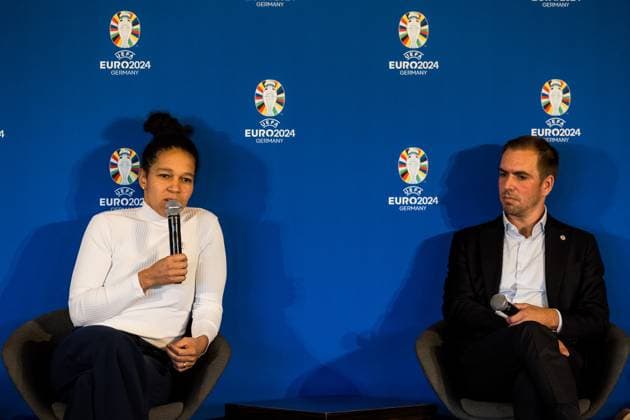 Press conference to announce the partnership between VDV and EURO 2024 GmbH 19 10 2023 Celia äaöic, UEFA EURO 2024 Ambassador and Philipp Lahm, UEFA EURO 2024 Tournament Director Press conference to announce the partnership between VDV and EURO 2024 GmbH, Cologne, RheinEnergieStadion on 19 10 2023 Copyright: xBEAUTIFULxSPORTS Wunderlx