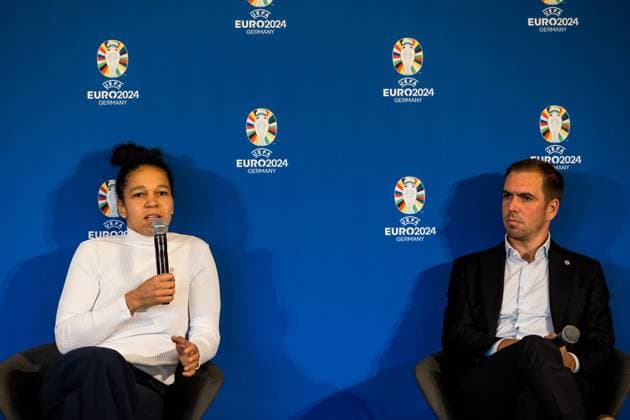 Press conference to announce the partnership between VDV and EURO 2024 GmbH 19 10 2023 Celia äaöic, UEFA EURO 2024 Ambassador and Philipp Lahm, UEFA EURO 2024 Tournament Director Press conference to announce the partnership between VDV and EURO 2024 GmbH, Cologne, RheinEnergieStadion on 19 10 2023 Copyright: xBEAUTIFULxSPORTS Wunderlx