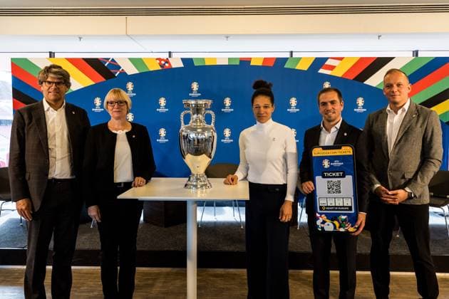 Press conference to announce the partnership between VDV and EURO 2024 GmbH 19 10 2023 The panel Oliver Wolff, Hauptgeschaeftsfuehrer Verband Deutscher Verkehrsunternehmen VDV , Stefanie Haaks, CEO of Kölner Verkehrs Betriebe and VDV Praesidium member, Celia äaöic, Ambassador of UEFA EURO 2024, Philipp Lahm, Tournament Director of UEFA EURO 2024,Markus Stenger, Managing Director EURO 2024 GmbH Press conference to announce the partnership between VDV and EURO 2024 GmbH, Cologne, RheinEnergieStadion on 19 10 2023 Copyright: xBEAUTIFULxSPORTS Wunderlx