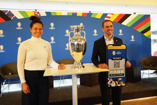 Football, press conference on the occasion of the partnership between the vdv and UEFA EURO 2024 v l Celia Sasic, UEFA EURO 2024 Ambassador Philipp Lahm, UEFA EURO 2024 Tournament Director,