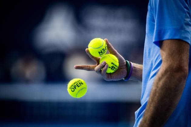 Illustration picture shows European Open tennis balls during a singles second round match at the European Open Tennis ATP, Tennis Herren tournament, in Antwerp, Thursday 19 October 2023. JASPERxJACOBS  x78038036x