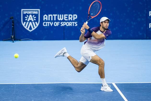 Portugese Nuno Borges pictured in action during a singles second round match at the European Open Tennis ATP, Tennis Herren tournament, in Antwerp, Thursday 19 October 2023. JASPERxJACOBS  x78038061x