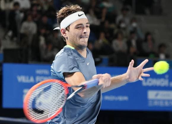 October 19, 2023, Tokyo, Japan - Taylor Fritz of the United States returns the ball against Japan s Shintaro Mochizuki during the second round match of the Japan Open tennis championships at the Ariake Colosseum in Tokyo on Thursday, October 19, 2023. ( AFLO) Tokyo Japan - ZUMA 0309260671st Copyright: xYoshioxTsunodax