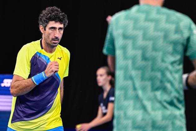 Ducth Robin Haase and Austrian Philipp Oswald pictured during a doubles quarter final match at the European Open Tennis ATP, Tennis Herren tournament, in Antwerp, Thursday 19 October 2023. LAURIExDIEFFEMBACQ  x78042715x