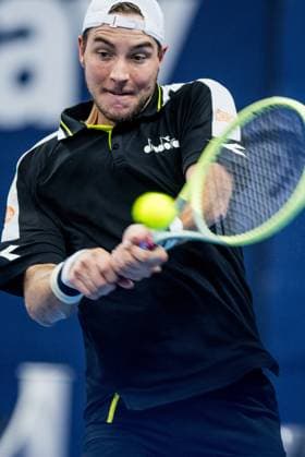 German Jan-Lennard Struff pictured in action during a singles second round match at the European Open Tennis ATP, Tennis Herren tournament, in Antwerp, Thursday 19 October 2023. JASPERxJACOBS  x78044750x
