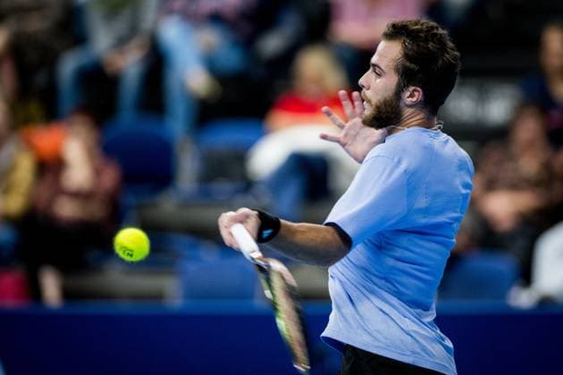 French Hugo Gaston pictured in action during a singles second round match at the European Open Tennis ATP, Tennis Herren tournament, in Antwerp, Thursday 19 October 2023. JASPERxJACOBS  x78044815x