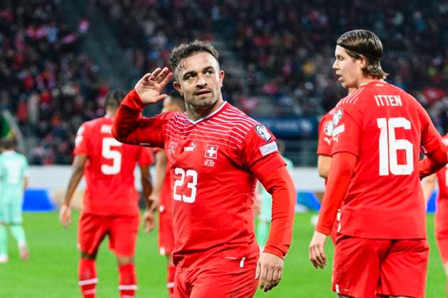 St Gallen, Switzerland October 15 Xherdan Shaqiri of Switzerland celebrates his goal during the UEFA EURO 2024 European qualifier match between Switzerland and Belarus at Kybunpark on October 15, 2023 in St Gallen, Switzerland St Gallen Kybunpark Sankt Gallen Switzerland Copyright: xJustPictures.ch DanielaxPorcellix jp-en-EuSpIm-MM3_Swiss_Belarus_15Oct2023_SG0792