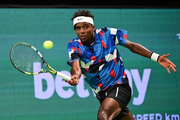 STOCKHOLM 20231019 Elias Ymer in his match against Dino Prizmic Croatia during the ATP Nordic Open tennis tournament in the Royal Tennis Hall on Thursday STOCKHOLM Sweden x10030x  Copyright: xJonasxEkströmer TTx TENNIS NORDIC OPEN