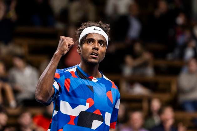 231019 Elias Ymer of Sweden celebrates during day 6 of the Nordic Open tennis tournament on October 19, 2023 in Stockholm Photo Michael Campanella BILDBYRAN COP 313 MC0068 tennis nordic open day 6 bbeng sweden sverige jubel  Copyright: MICHAELxCAMPANELLA BB231019MC021