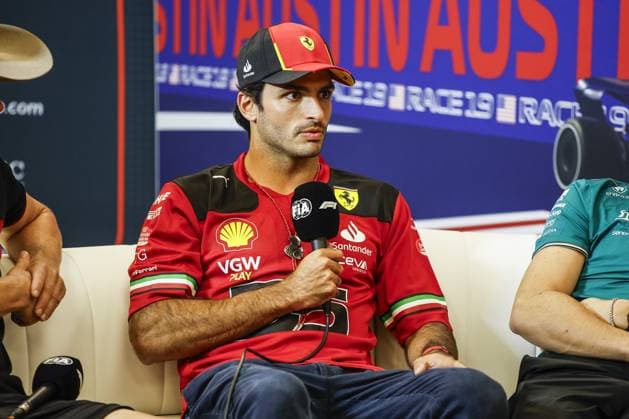 SAINZ Carlos (spa), Scuderia Ferrari SF-23, portrait press conference, PK, Pressekonferenz during the 2023 Formula 1 Lenovo United States Grand Prix, 18th round of the 2023 Formula One World Championship, WM, Weltmeisterschaft from October 20 to 22, 2023 on the Circuit of The Americas, in Austin, USA - F1 - US GRAND PRIX 2023 DPPI Panoramic __R3_0132