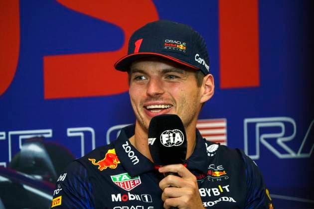 Dutch Formula One driver Max Verstappen of Red Bull Racing reacts during a press conference, PK, Pressekonferenz prior to the Formula One Grand Prix of the United States at the Circuit of The Americas in Austin, Texas on October 19, 2023.  AUS2023101910 GREGxNASH