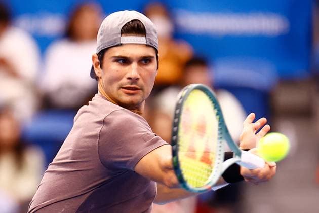 October 20, 2023, Tokyo, Japan: Marcos GIRON (USA) hits a return against Felix AUGER-ALIASSIME (CAN) during their singles quarter-final match of the Kinoshita Group Japan Open Tennis Championships 2023 at the Ariake Coliseum. This is the longest-running ATP, Tennis Herren Tour tournament in Asia, first held in 1972. The tournament runs from October 16 to 22. Giron won 6-1, 6-4. Tokyo Japan - ZUMAm191 20231020_aap_m191_024 Copyright: xRodrigoxReyesxMarinx