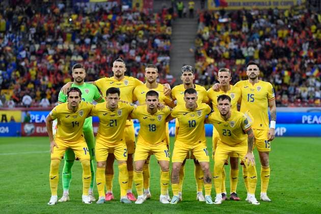 ROU: Romania V Andorra: Group I - UEFA EURO, EM, Europameisterschaft,Fussball 2024 European Qualifiers Horatiu Moldovan, Radu Dragusin, Nicolae Stanciu, Nicusor Bancu, Ianis Hagi, Andrei Burca, Florinel Coman, Razvan Marin, Daniel Birligea, Olimpiu, Morutan, Deian Sorescu of Romania in action during the European Championship, EM, Europameisterschaft 2024 Qualifying Round between Romania and Andorra at National Arena in Bucharest, Romania, on October 15, 2023. Bucharest Romania  Copyright: xAlexxNicodimx originalFilename:nicodim-romaniav231015_np478.jpg