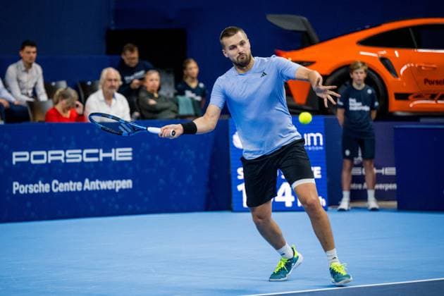 Lloyed Glasspool pictured in action during a singles second round match at the European Open Tennis ATP, Tennis Herren tournament, in Antwerp, Thursday 19 October 2023. LAURIExDIEFFEMBACQ  x78099118x