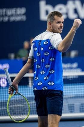 Adam Pavlasek celebrates winning his match a singles second round match at the European Open Tennis ATP, Tennis Herren tournament, in Antwerp, Thursday 19 October 2023. LAURIExDIEFFEMBACQ  x78098365x